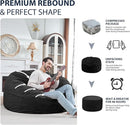 5FT Bean Bag Chair, Large Bean Bag Chairs with Memory Foam Filled, Fluffy Beanbag Sofa with Dutch Velvet Cover, Round BeanBag Chairs for Living Room, Playroom - Black by TinyTreasures Baby Boutique