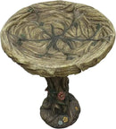 SunJet 25.5 Inch Heigh Wood-Look Concrete Bird Bath with Decorative Faux Bird – birdbath Rustic & Long-Lasting Design, Enhances Garden, Patio, Yard, Lawn Décor