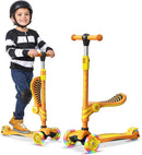 Orange 3 Wheel Scooter with Seat for Kids – Light-Up LED Wheels, Adjustable Handlebar and Seat, Smooth PU Wheels, Wide Anti-Slip Deck, Rear Foot Brake – Toddler Outdoor Toys for Ages 2+ by TinyTreasures Baby Boutique