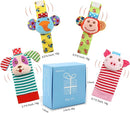 Infant Rattle Socks Toys 0 to 12 Months, Baby Wrist Rattle Foot Finder Socks Set, Birthday Holiday Present for Newborn Boy Girl 0/3/4/6/7/8/9/12/18 Months Kids Toddler, Gift Box Package (4A) by TinyTreasures Baby Boutique