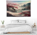 Japanese Tapestry, Red Plum Cherry Blossom Mountain, Asian Wall Art, Nature Landscape for Bedroom & Living Room Decor, 60"x40" by CozyNest Decor