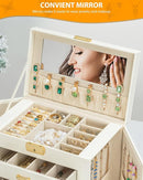 AKOZLIN Large 4-Tier Jewelry Box Leather Jewelry Storage Organizer with 3 Drawers Lockable for Women Girls Ring Necklace Earring Bracelet Watches Holder with Mirror White by TinyTreasures Baby Boutique