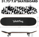 WhiteFang Skateboards for Beginners, Complete Skateboard 31 x 7.88, 7 Layer Canadian Maple Double Kick Concave Standard and Tricks Skateboards for Kids and Beginners by TinyTreasures Baby Boutique