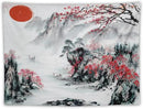 Cherry Blossoms Tapestry, Japanese Red Landscape Asian Watercolor Abstract Art, Bedroom Living Room Decor 40"x30" by CozyNest Decor
