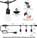 1-Pack 150 ft Outdoor String Lights with Remote Patio Lights Weatherproof, 45+3 Spare S14 Shatterproof Warm 2200K Bulbs, 3 Lighting Modes&Dimmable&Timer by CozyNest Decor