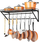 OROPY 31 Inch Wall Mounted Pot Rack Storage Shelf with 2 Tier Hanging Rails 14 S Hooks included, Ideal for Pans, Utensils, Cookware - Black by CozyNest Decor