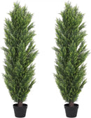 THE BLOOM TIMES 5ft Topiary Trees Artificial Outdoor – UV Resistant Faux Cedar Pine Cypress Bushes and Shrubs, Fake Potted Plants for Front Porch Outside Planter Patio Decor, Set of 2 (5 Foot) by GreenHaven Gardens