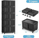 500Qt Stackable Storage Bins with Lids, 125Gal Closet Organizers and Storage Drawer, Plastic Collapsible Storage Bins with Doors, Heavy Duty Store Box Cabinet for Home Kitchen, 5Pack Black by CozyNest Decor