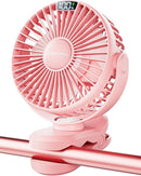 SWEETFULL Portable Clip on Fan - Battery Operated Stroller Fan, 4000mAh Small Rechargeable Fans with LED Display, 4 Speeds, Mini Personal Cooling Desk Cooler for Golf Cart Travel Camping Gym (Pink) by TinyTreasures Baby Boutique