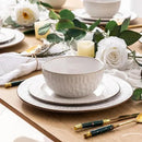 GBHOME Ceramic Dinnerware Sets,18 pcs Embossed Elegant Stoneware Plates and Bowls Sets, Housewarming Wedding Gift | Dishwasher & Microwave Safe | Dishes Set Service for 6 by CozyNest Decor