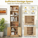 71 Inch 6-Tier Tall Bookshelf with Double Doors 4 Open Cubes-Oak by LJGDeals
