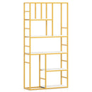 71 Inch Tall Bookshelf Metal Frame 5-Tier Geometric Bookcase-White & Golden by LJGDeals