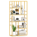71 Inch Tall Bookshelf Metal Frame 5-Tier Geometric Bookcase-White & Golden by LJGDeals