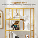 71 Inch Tall Bookshelf Metal Frame 5-Tier Geometric Bookcase-White & Golden by LJGDeals