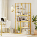 71 Inch Tall Bookshelf Metal Frame 5-Tier Geometric Bookcase-White & Golden by LJGDeals