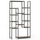 71 Inch Tall Vintage Geometric Bookshelf 12 Open Shelves-Walnut