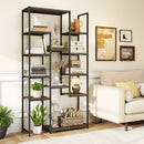 71 Inch Tall Vintage Geometric Bookshelf 12 Open Shelves-Walnut