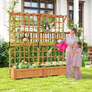 71 Inches Large Wooden Planter Container with Trellis and Hanging Roof-Orange by LJGDeals