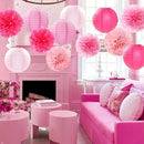 Light-Hot Pink Party-Decorations Paper-Flowers Lanterns - 15pcs Graduation Girl Birthday Decor Tissue Pom Poms Streamers, Bridal Baby Shower Wedding Bachelorette Valentine Hanging Supplies Hugfond by CozyNest Decor