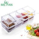 ME.FAN Clear Seasoning Rack Spice Pots - 4 Piece Acrylic Seasoning Box - Storage Container Condiment Jars - Cruet with Cover and Spoon by CozyNest Decor
