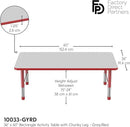 Factory Direct Partners FDP Rectangle Activity School and Classroom Kids Table (36 x 60 inch), Toddler Leg, Adjustable Height 15-24 inches - Gray Top and Red Edge by CozyNest Decor