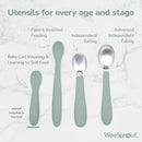WeeSprout Baby Spoons for Self Feeding 6 Months +, Soft & Durable Silicone Utensils for Sensitive Gums & Teeth, Easy Grip Handles & Shorter Length for Little Hands, 3 Pack + Carrying Case by TinyTreasures Baby Boutique