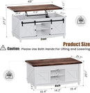 48" Farmhouse Lift Top Coffee Table with Storage Sliding Barn Door & Large Hidden Compartment, Coffee Table with Lifting Top with Wooden Lift Tabletop, Coffee Tables for Living Room, White by CozyNest Decor