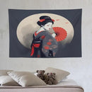 Japanese Woman Geisha Tapestry Asian Red Cherry Blossom Red Sun Traditional Kimono Folk Tapestries Home Decor for Living Room Bedroom Apartment Farmhouse Dorm 60"x40" by CozyNest Decor