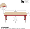 Factory Direct Partners FDP Rectangle Activity School and Classroom Kids Table (30 x 60 inch), Toddler Legs, Adjustable Height 15-24 inches - Maple Top and Red Edge by CozyNest Decor