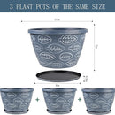 Outdoor Flower Pots for Plants Set of 3 Pack 11 Inch Planter Pot, Large Plastic Plant Pots Indoor Plants with Drainage Holes & Trays, Modern Decorative Garden Containers Sets for House(Blue) by CozyNest Decor
