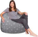 Posh Creations Bean Bag Chair for Kids, Teens, and Adults Includes Removable and Machine Washable Cover, 48in - X-Large, Canvas White Dandelions on Gray by TinyTreasures Baby Boutique