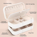 DesignSter Small Travel Jewelry Box with Double Zipper, 2 Layers PU Portable Jewelry Case for Women and Girls,Travel Jewelry Organizer for Rings, Earrings, Necklaces, Bracelets,Beige by TinyTreasures Baby Boutique