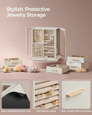 SONGMICS Jewelry Box 360° Rotating, Jewelry Storage Case with 5 Drawers, Jewelry Organizer, Glass Window, Spacious, Vertical Jewelry Storage, Open Design, Great Gift, Cloud White UJBC170W01 by TinyTreasures Baby Boutique