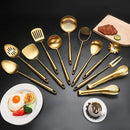 304 Stainlss Steel Matte Kitchen Utensils Set, 12 Pcs Long Metal Cooking Utensil Gadgets Tools Set with Spatula, Ladle, Spoon, Ladle, Skimmer, Tunner, Pasta Server, Tongs(Gold, Dishwasher Safe) by CozyNest Decor