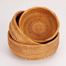3 Pack Hadewoven Round Rattan Fruit Basket Wicker Food Tray Weaving Storage Holder Dinning Room Bowl, 10 Inch Small Wicker Basket Serving Tray Woven Basket for Bread,Snack,Brown(3-Size Kit) by CozyNest Decor