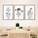 Flower Plant Wall Art Decor 16"x11" Set of 3 Black And White Botanical Painting Wood Framed For Minimalist Bedroom Office Rustic Living Room Abstract Wildflower Sign Hanging (Wood White) by CozyNest Decor