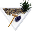 Nature's Mark Mini Zen Garden Kit for Desk with White Sand, Rake, White Base, Salt Rock and Air Plant (Triangle) by GreenHaven Gardens