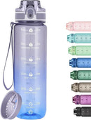 32oz Motivational Water Bottles with Time Marker & Fruit Strainer, Transparent Gradient Color Water Bottle with Times to Drink, Leakproof & BPA Free, Reusable Bottle with Strap (No Straw) by CozyNest Decor