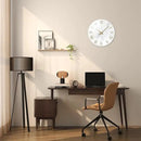 Round Marble Battery Wall Clock Modern 14 Inch White Minimalist Wall Clock for Kitchen Quartz Glass Slient Clock for Wall by CozyNest Decor