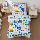 NTBED 4 Pieces Construction Toddler Bedding Set for Baby Boys,Tree Truck Vehicles Excavator Cars Printed, Includes Comforter, Flat Sheet, Fitted Sheet and Pillowcase,Blue by TinyTreasures Baby Boutique