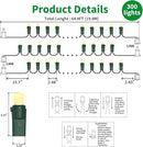 Warm White Wide Angle LED String Lights, 64.8 Ft 300 Count, Pack of 3 Strands 21.9 Ft 100 Lights UL Certified Commercial Grade Green Wire 5mm Holiday String Light by CozyNest Decor