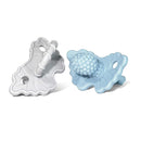RaZbaby RaZberry Silicone Teether Pacifier – Teething Relief for Infants 3m+, Food-Grade, BPA-Free, Hands-Free, Natural Berrybumps Fruit Texture for Sensory Development, Freezable 2-Pack, Blue & Grey by TinyTreasures Baby Boutique