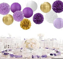 Purple White-Gold Party-Decorations Paper Flowers Lanterns - 15PCS Graduation Lavender Tissue Pom Poms Streamers,Wedding Birthday Bachelorette Baby Shower Classroom Hanging Supplies Decor Hugfond by CozyNest Decor