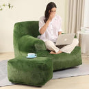 Comfy Gaint Bean Bag Chair with Ottoman, Huge Bean Bag Armchair for Adults and Teens, Green by CozyNest Decor