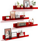 upsimples Acrylic Shelves for Wall Decor, 15" Display Shelf Perfume Organizer for Bathroom, Bedroom, Living Room, Floating Bookshelves for Kids, Clear Red, 4 Pack by CozyNest Decor