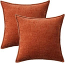 MIULEE Pack of 2 Fall Couch Throw Pillow Covers 18x18 Inch Rust Farmhouse Decorative Pillow Covers with Stitched Edge Soft Chenille Solid Dyed Pillow Covers for Sofa Bed Living Room by CozyNest Decor