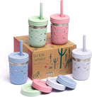 Elk and Friends 10oz Stainless Steel Kids + Toddler Drinking Cups | The Original Mason Jars with Lids + Sleeves + Straws | Smoothie Cups | Spill Resistant | Dishwasher Safe | 4 Pack by TinyTreasures Baby Boutique