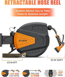 Ayleid Retractable Garden Hose Reel,1/2 in x 100 ft Wall Mounted Hose Reel, with 9- Function Sprayer Nozzle, Any Length Lock/Slow Return System/Wall Mounted/180°Swivel Bracket (Black) by GreenHaven Gardens