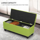 MoNiBloom 42 Inch Long Bench with Storage, Modern 40L Inner Space Green Linen Foot Stool for Bedroom, Upholstered Padded Rectangular Fabric Tufted Bench Footrest with Wood Legs with 660 Lbs Capacity by CozyNest Decor