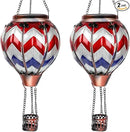 2PC Hot Air Balloon Solar Lantern with 2PC Shepherd Hook, Flickering Flame Hanging Solar Lanterns Outdoor Lights Waterproof Lanterns for Garden Patio Yard Party Decor (Wavy-Gray&Navy&Red) by GreenHaven Gardens